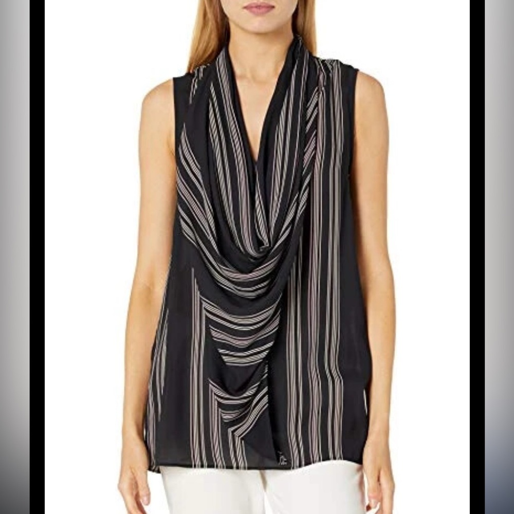BCBG Maxazaria top MEDIUM cowl neck black & pink
